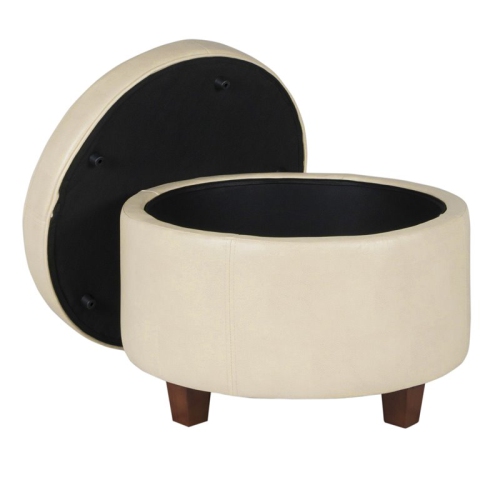 HomePop Transitional Faux Leather Large Storage Ottoman in Cream