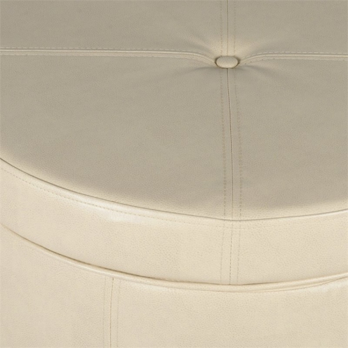 HomePop Transitional Faux Leather Large Storage Ottoman in Cream