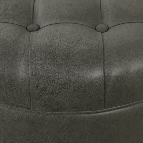 HomePop Round Traditional Wood and Faux Leather Large Storage Ottoman in Gray