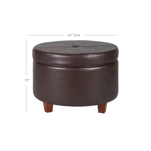 HomePop Transitional Faux Leather Large Storage Ottoman in Brown