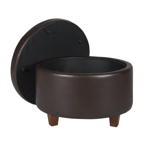 HomePop Transitional Faux Leather Large Storage Ottoman in Brown
