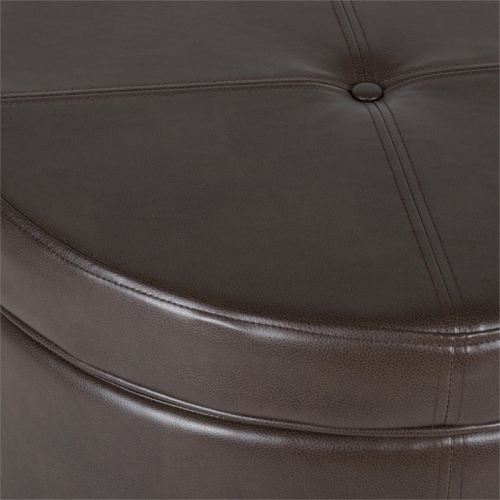 HomePop Transitional Faux Leather Large Storage Ottoman in Brown
