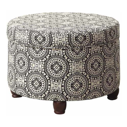 HOMEPOP  Suzani Transitional Fabric Fashion Medallion Storage Ottoman In Black