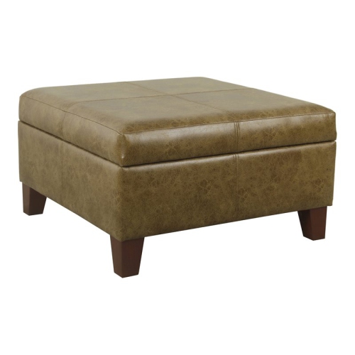 HOMEPOP  Luxury Transitional Faux Leather Storage Ottoman In Distressed In Brown