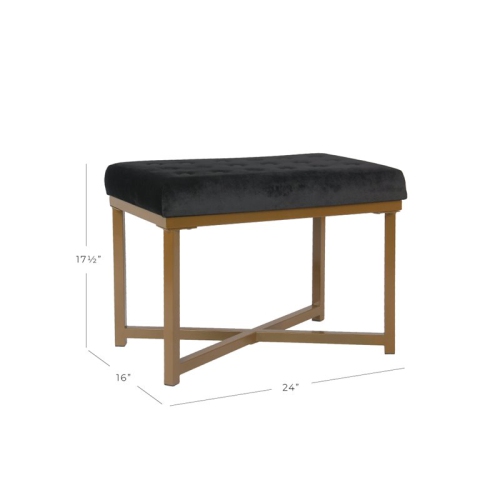 HomePop Modern Wood and Velvet Tufted Ottoman in Black Finish