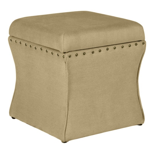 HomePop Cinch Traditional Fabric Storage Ottoman with Nailheads in Brown