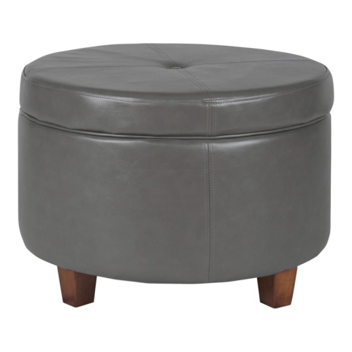 HOMEPOP  Transitional Faux Leather Large Storage Ottoman In Gray