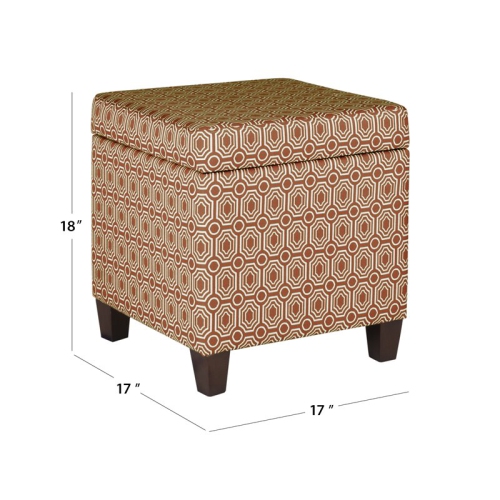 HomePop Transitional Fabric Storage Cube Ottoman in Orange Finish