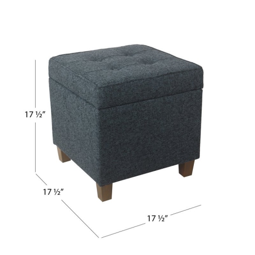 HomePop Square Transitional Wood and Fabric Storage Ottoman in Textured Navy