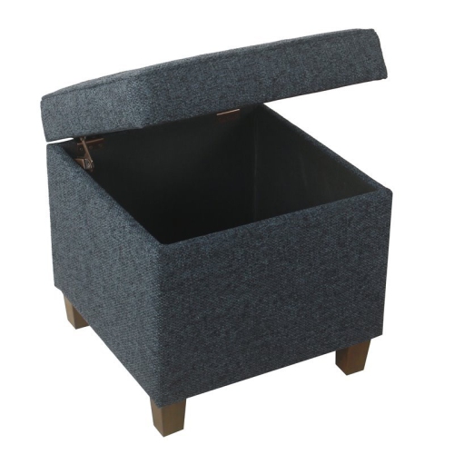HomePop Square Transitional Wood and Fabric Storage Ottoman in Textured Navy