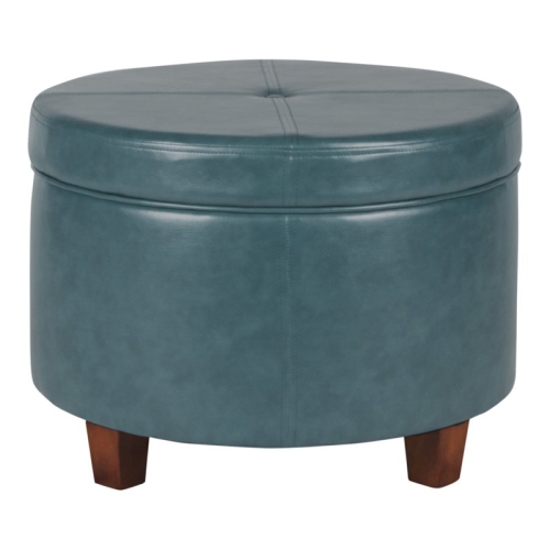 HOMEPOP  Transitional Faux Leather Large Storage Ottoman In In Blue