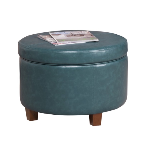 HomePop Transitional Faux Leather Large Storage Ottoman in Blue