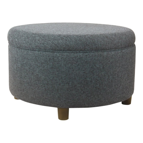 HOMEPOP  Round Transitional Fabric Large Storage Ottoman In Textured Navy