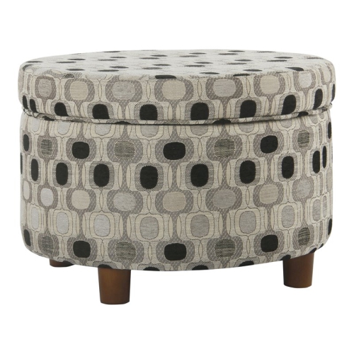 HOMEPOP  Round Transitional Wood And Fabric Storage Ottoman In Multi-Color