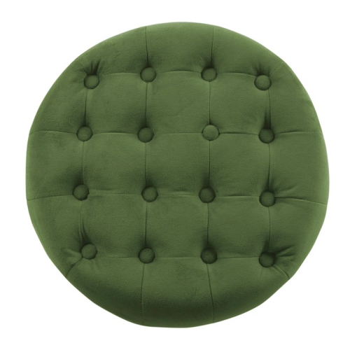 HomePop Round Transitional Wood and Velvet Storage Ottoman in Green