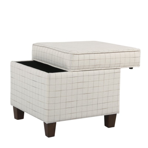 HomePop Square Transitional Fabric Windowpane Pattern Lift Off Ottoman in White