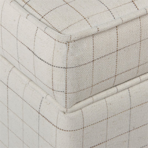 HomePop Square Transitional Fabric Windowpane Pattern Lift Off Ottoman in White