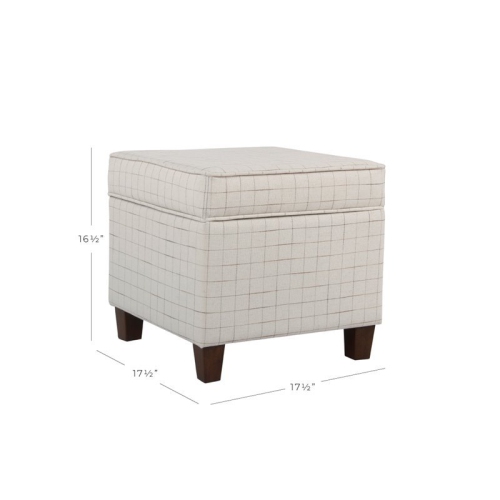 HomePop Square Transitional Fabric Windowpane Pattern Lift Off Ottoman in White
