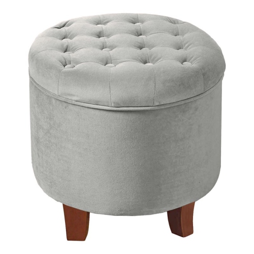 HomePop Round Transitional Wood and Velvet Ottoman with Storage in Gray