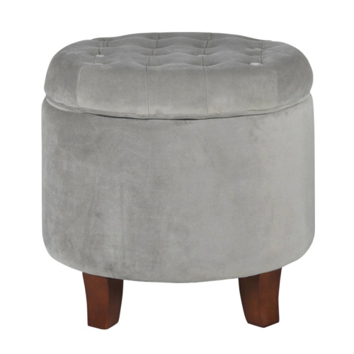 HomePop Round Transitional Wood and Velvet Ottoman with Storage in Gray