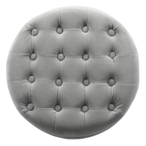 HomePop Round Transitional Wood and Velvet Ottoman with Storage in Gray
