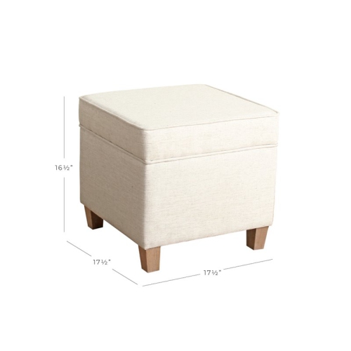 HomePop Cole Square Transitional Wood and Fabric Storage Ottoman in Cream