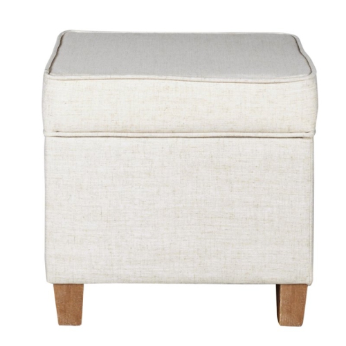 HomePop Cole Square Transitional Wood and Fabric Storage Ottoman in Cream
