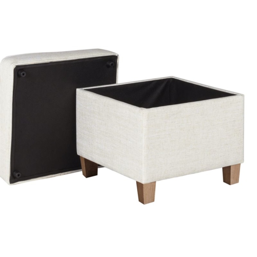 HomePop Cole Square Transitional Wood and Fabric Storage Ottoman in Cream