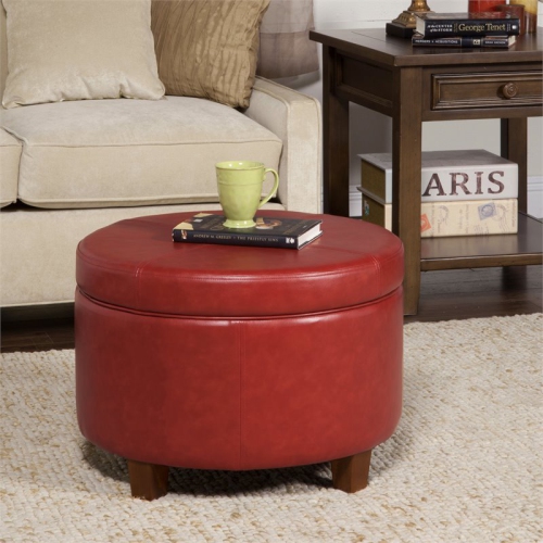 HomePop Transitional Faux Leather Large Storage Ottoman in Red