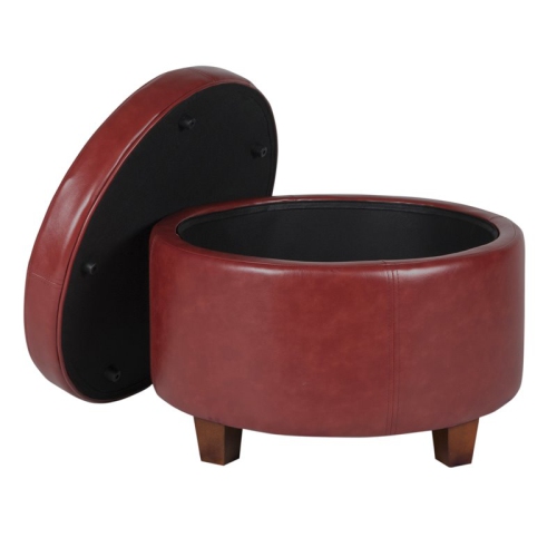 HomePop Transitional Faux Leather Large Storage Ottoman in Red