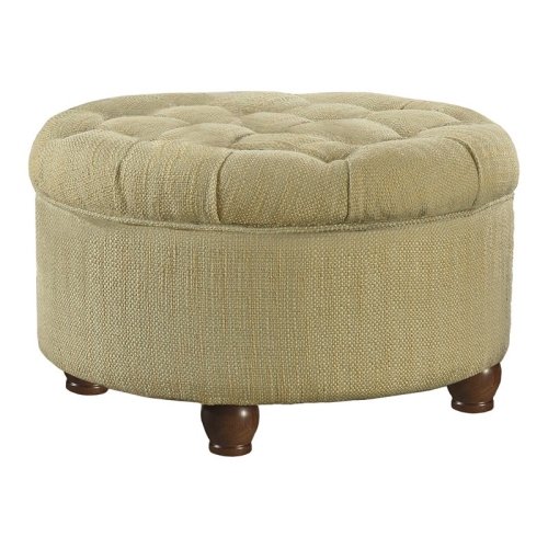 HOMEPOP  Traditional Fabric Tweed Tufted Storage Ottoman In Cream