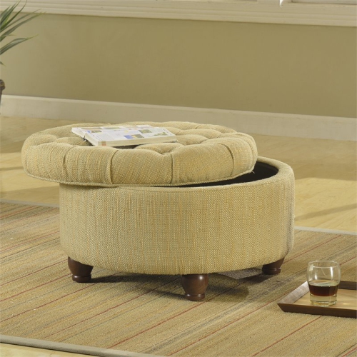 HomePop Traditional Fabric Tweed Tufted Storage Ottoman in Cream