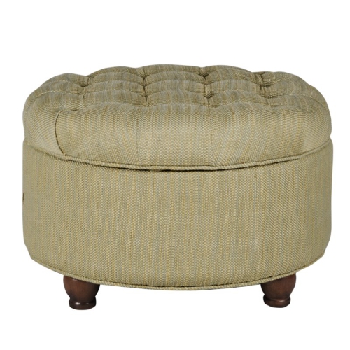 HomePop Traditional Fabric Tweed Tufted Storage Ottoman in Cream
