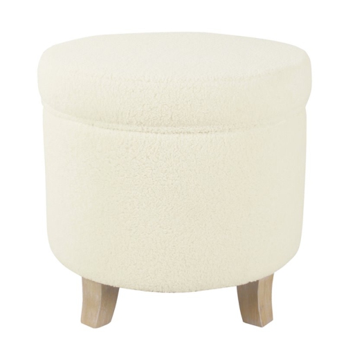 HomePop Round Transitional Faux Sheepskin Fabric Storage Ottoman in Cream