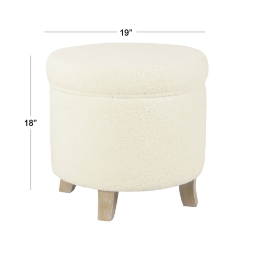 HomePop Round Transitional Faux Sheepskin Fabric Storage Ottoman in Cream