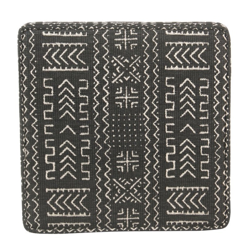 HomePop Square Transitional Wood and Fabric Ottoman with Lift Off Top in Onyx