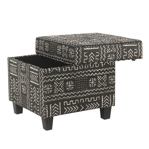 HomePop Square Transitional Wood and Fabric Ottoman with Lift Off Top in Onyx