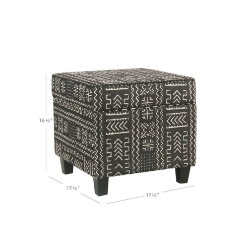 HomePop Square Transitional Wood and Fabric Ottoman with Lift Off Top in Onyx