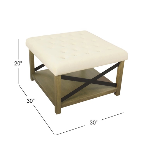 HomePop Traditional Wood and Fabric Tufted Ottoman with Storage in Cream