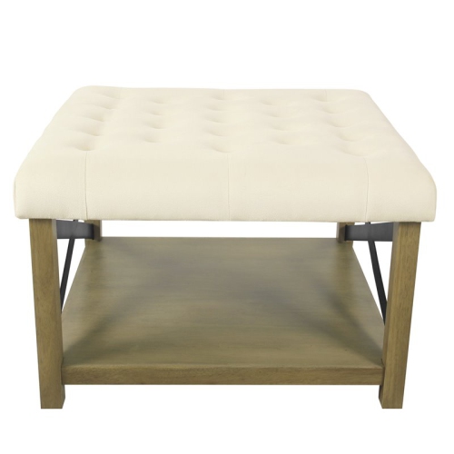HomePop Traditional Wood and Fabric Tufted Ottoman with Storage in Cream