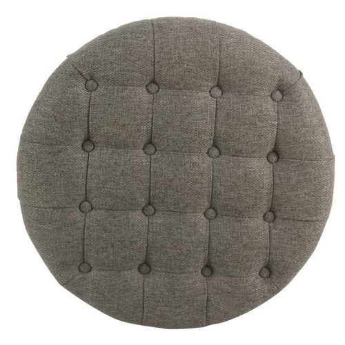 HomePop Round Traditional Wood and Fabric Large Storage Ottoman in Gray