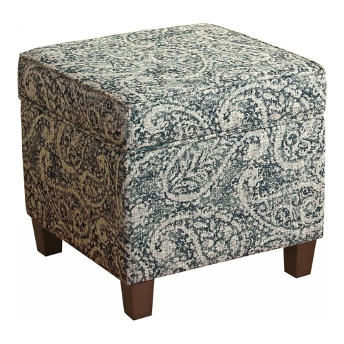 HOMEPOP  Cole Square Transitional Wood And Fabric Storage Ottoman In Blue