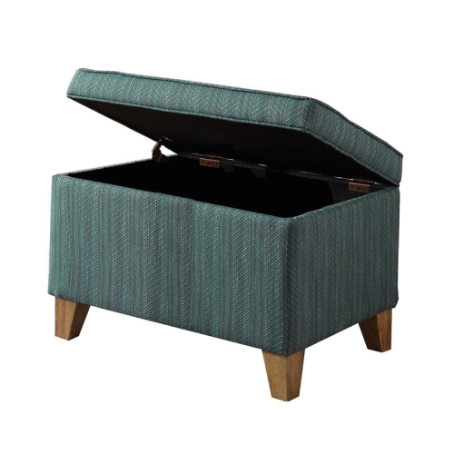 HomePop Transitional Fabric Storage Ottoman in Blue and Driftwood
