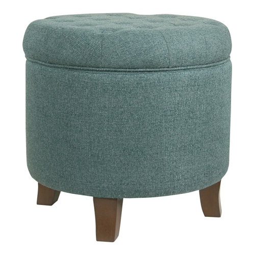 HOMEPOP  Boho Transitional Wood And Fabric Storage Ottoman In Teal Blue