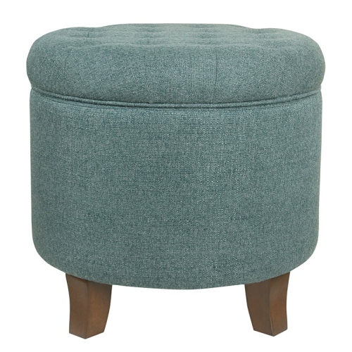 HomePop Boho Transitional Wood and Fabric Storage Ottoman in Teal Blue