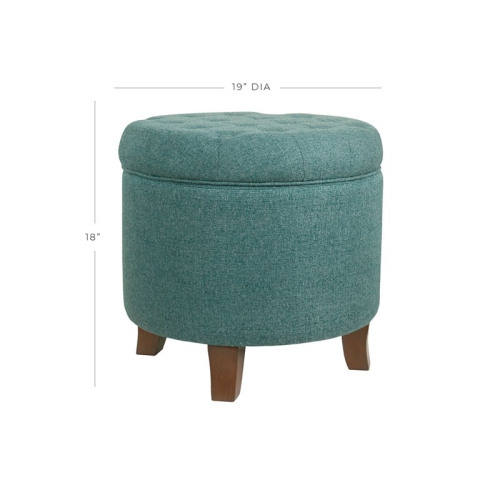 HomePop Boho Transitional Wood and Fabric Storage Ottoman in Teal Blue