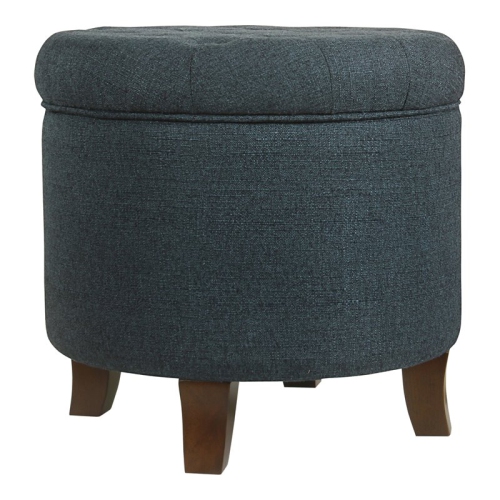 HomePop Boho Transitional Wood and Fabric Storage Ottoman in Indigo Blue