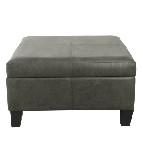 HomePop Transitional Faux Leather Storage Ottoman in Gray Finish