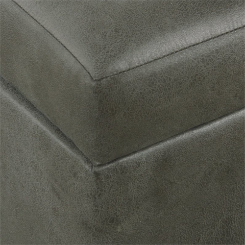 HomePop Transitional Faux Leather Storage Ottoman in Gray Finish