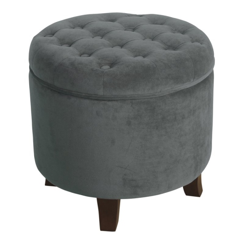 HOMEPOP  Round Transitional Wood And Velvet Storage Ottoman In Gray